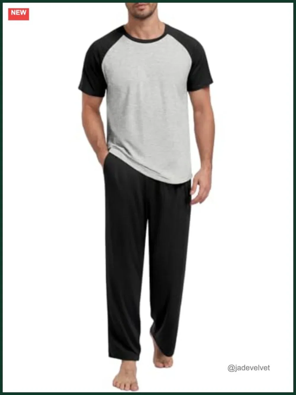 Mens Pajamas Set Short Sleeve Top and Pants Lightweight Loungewear Sleepwear
